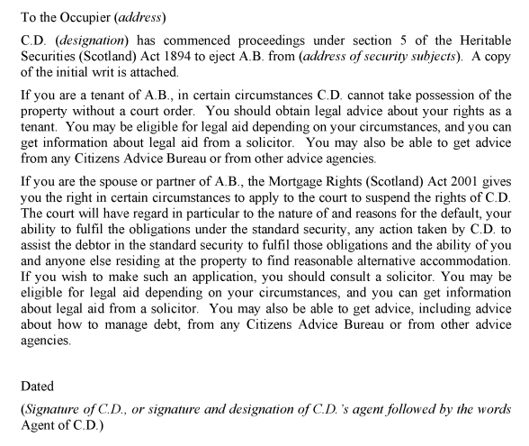 Form: NOTICES TO DEBTORS, PROPRIETORS AND OCCUPIERS