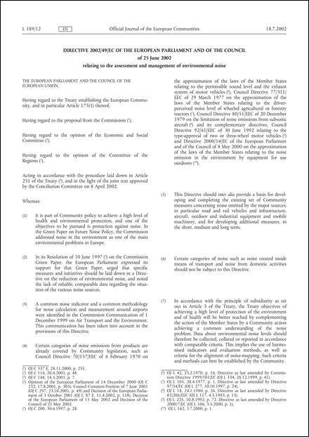 Directive 2002/49/EC of the European Parliament and of the Council of 25 June 2002 relating to the assessment and management of environmental noise - Declaration by the Commission in the Conciliation Committee on the Directive relating to the assessment and management of environmental noise