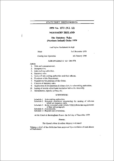 The Statutory Rules (Northern Ireland) Order 1979