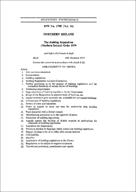 The Building Regulations (Northern Ireland) Order 1979