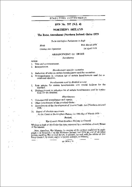 The Rates Amendment (Northern Ireland) Order 1979