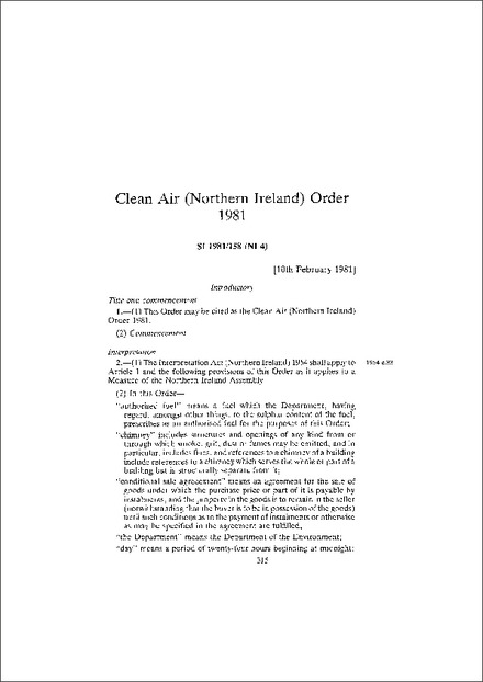 The Clean Air (Northern Ireland) Order 1981