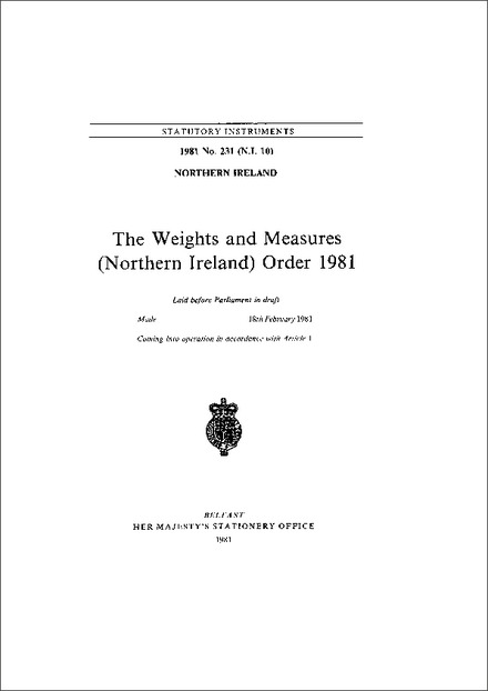 The Weights and Measures (Northern Ireland) Order 1981