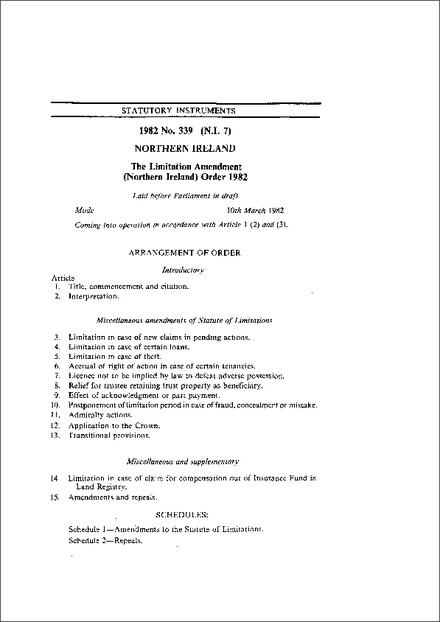 The Limitation Amendment (Northern Ireland) Order 1982