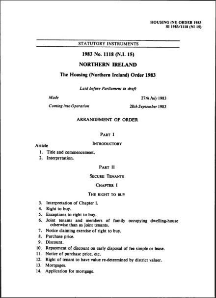 The Housing (Northern Ireland) Order 1983