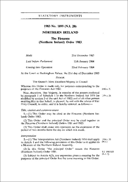 The Firearms (Northern Ireland) Order 1983