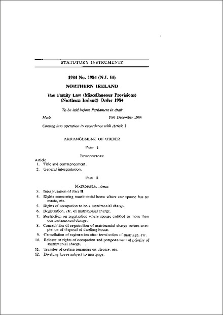The Family Law (Miscellaneous Provisions) (Northern Ireland) Order 1984