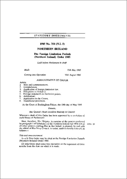 The Foreign Limitation Periods (Northern Ireland) Order 1985