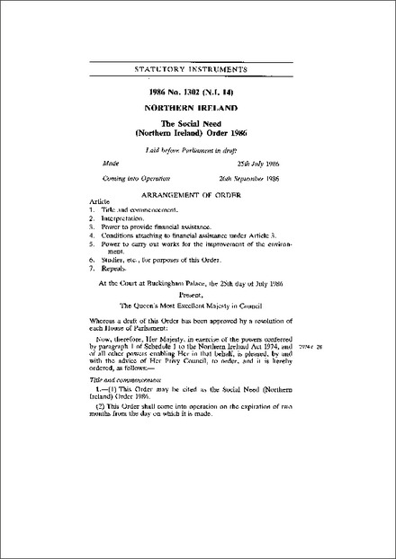 The Social Need (Northern Ireland) Order 1986