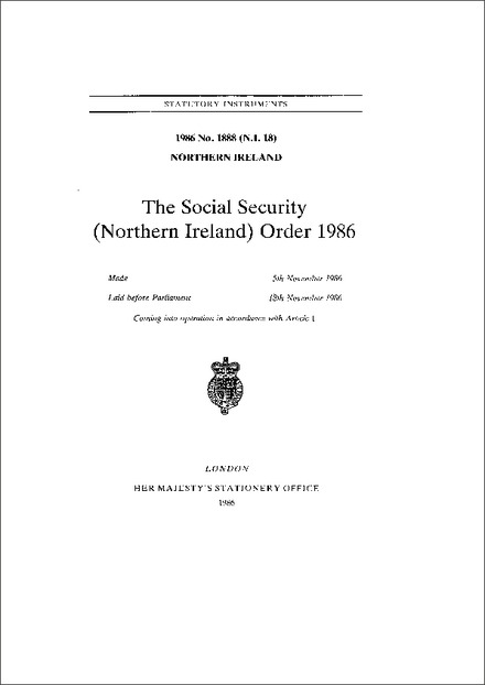 The Social Security (Northern Ireland) Order 1986