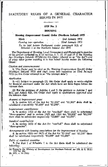 The Housing (Improvement Grants) Order (Northern Ireland) 1975