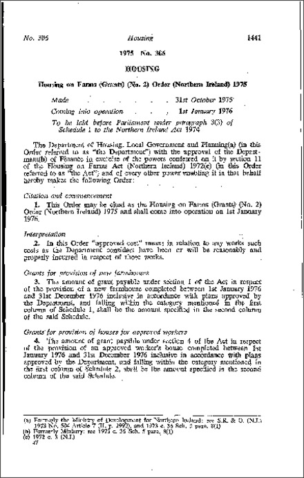 The Housing on Farms (Grants) (No. 2) Order (Northern Ireland) 1975