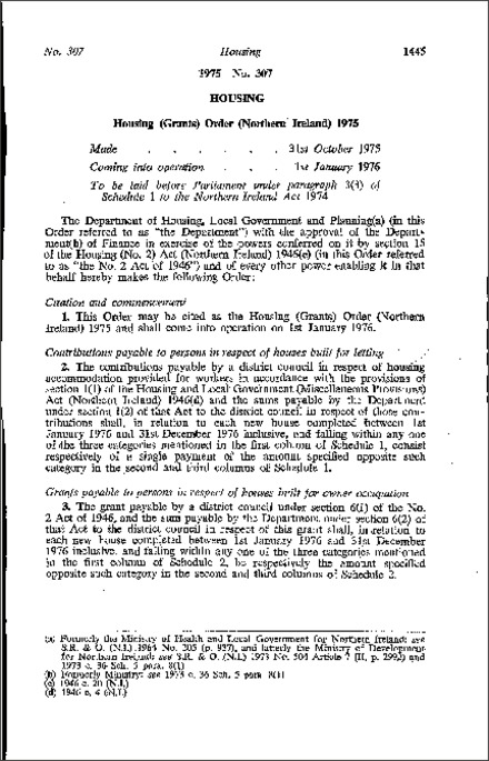 The Housing (Grants) Order (Northern Ireland) 1975