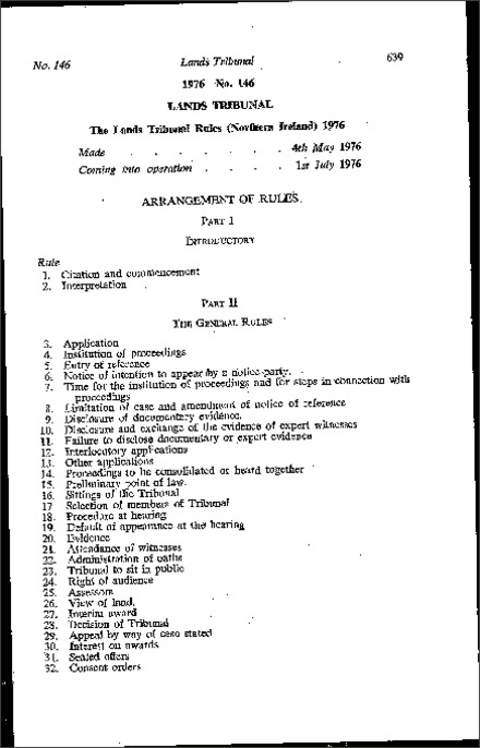 The Lands Tribunal Rules (Northern Ireland) 1976
