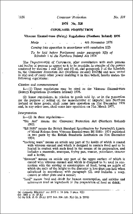 The Vitreous Enamel-ware (Safety) Regulations (Northern Ireland) 1976
