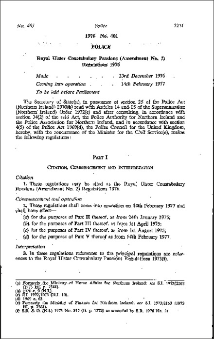 The Royal Ulster Constabulary Pensions (Amendment No. 2) Regulations (Northern Ireland) 1976