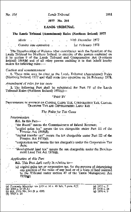 The Lands Tribunal (Amendment) Rules (Northern Ireland) 1977