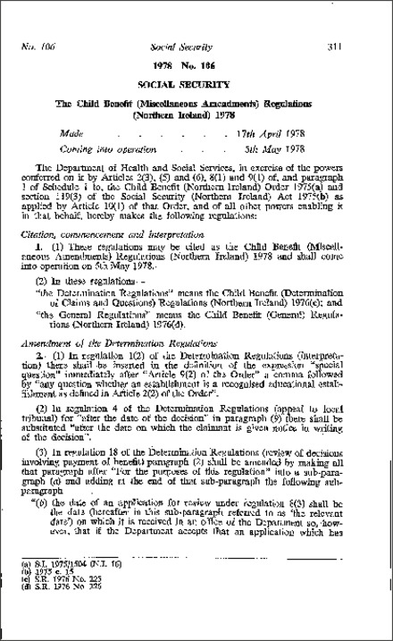 The Child Benefit (Miscellaneous Amendment) Regulations (Northern Ireland) 1978