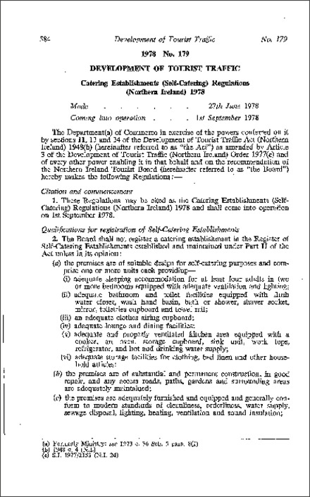 The Catering Establishments (Self-Catering) Regulations (Northern Ireland) 1978