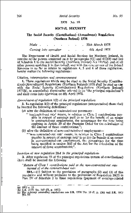 The Social Security (Contributions) (Amendment) Regulations (Northern Ireland) 1978
