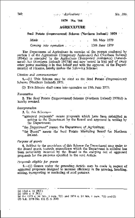 The Seed Potato (Improvement) Scheme (Northern Ireland) 1979