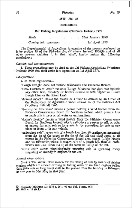 The Eel Fishing Regulations (Northern Ireland) 1979