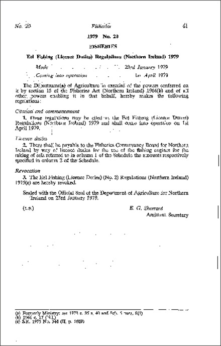 The Eel Fishing (Licence Duties) Regulations (Northern Ireland) 1979