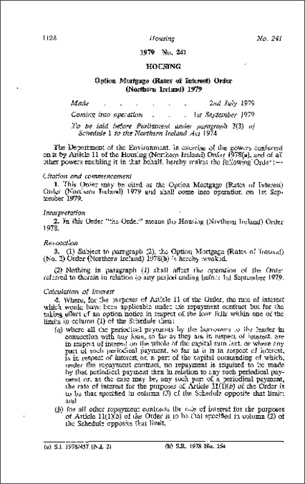 The Option Mortgage (Rates of Interest) Order (Northern Ireland) 1979