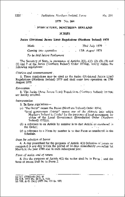 The Juries (Divisional Jurors Lists) Regulations (Northern Ireland) 1979