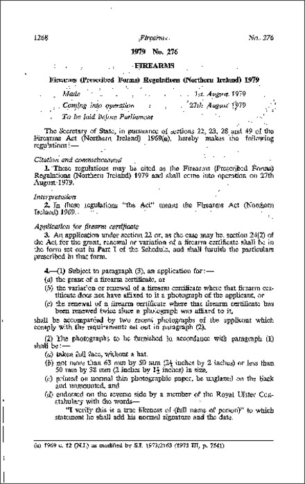 The Firearms (Prescribed Forms) Regulations (Northern Ireland) 1979