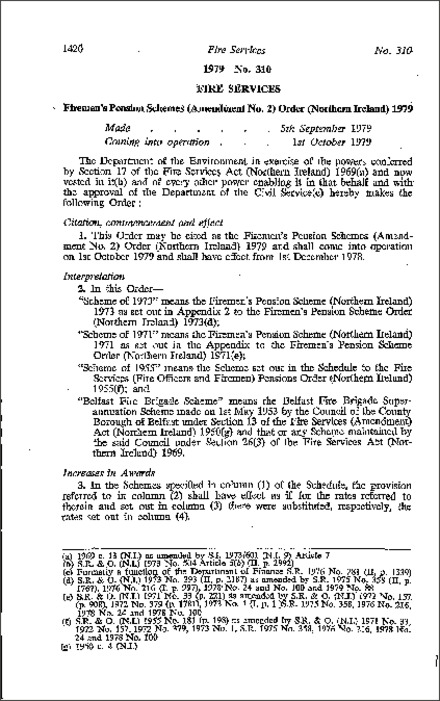 The Firemen's Pension Schemes (Amendment No. 2) Order (Northern Ireland) 1979