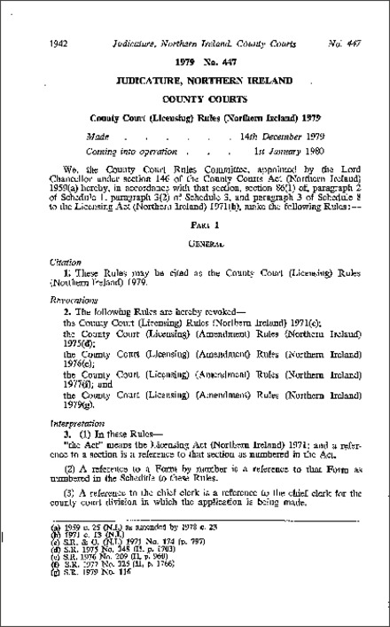 The County Court (Licensing) Rules (Northern Ireland) 1979