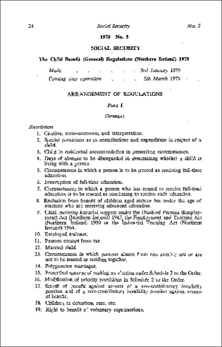 The Child Benefit (General) Regulations (Northern Ireland) 1979