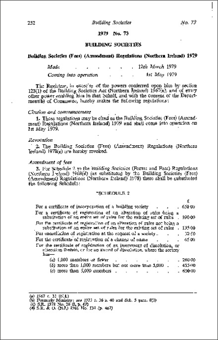 The Building Societies (Fees) (Amendment) Regulations (Northern Ireland) 1979