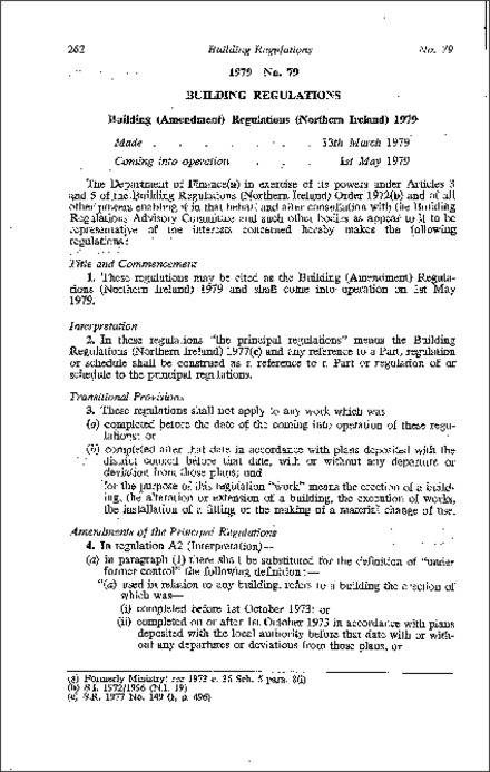 The Building (Amendment) Regulations (Northern Ireland) 1979