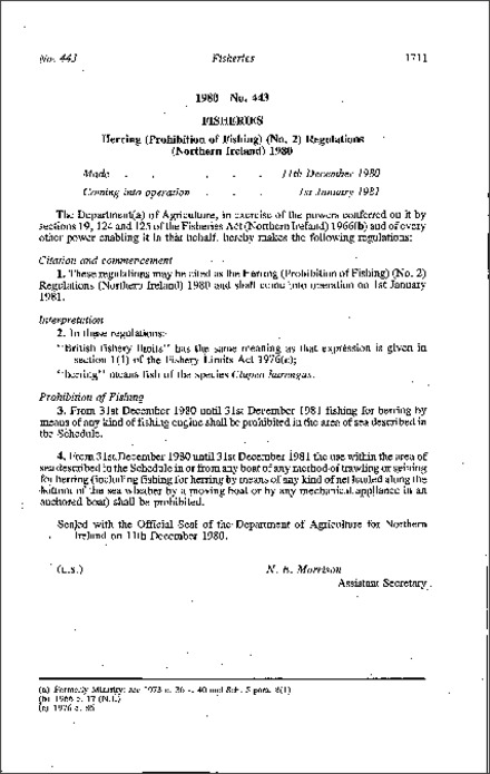 The Herring (Prohibition of Fishing) (No. 2) Regulations (Northern Ireland) 1980