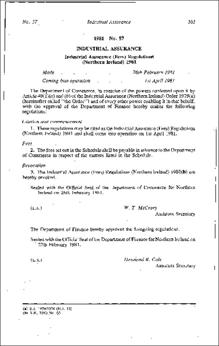 The Industrial Assurance (Fees) Regulations (Northern Ireland) 1981