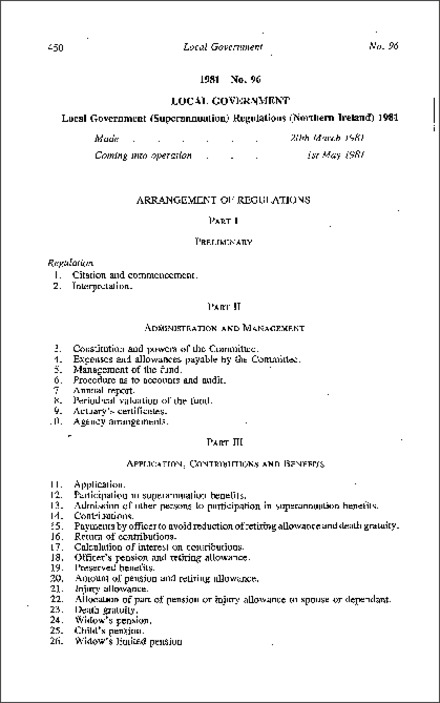 The Local Government (Superannuation) Regulations (Northern Ireland) 1981