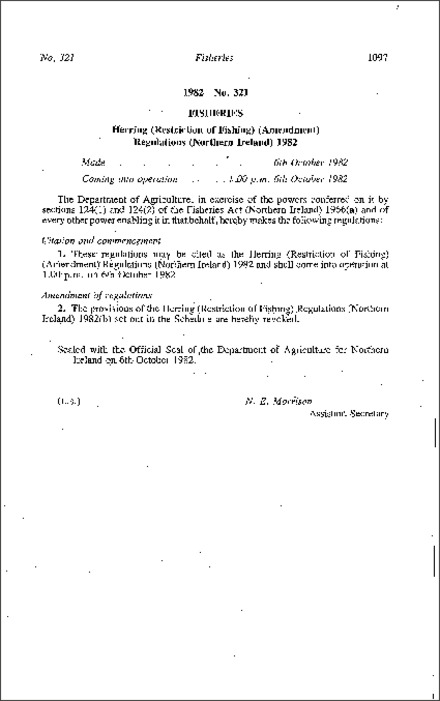 The Herring (Restriction of Fishing) (Amendment) Regulations (Northern Ireland) 1982