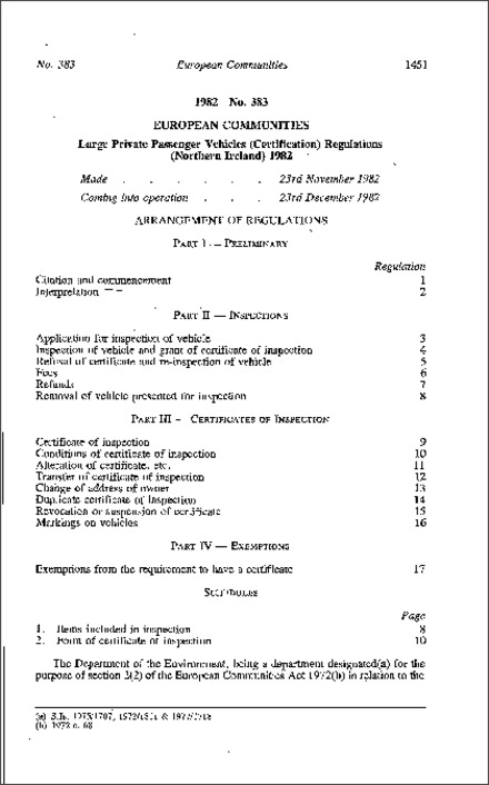 The Large Private Passenger Vehicles (Certification) Regulations (Northern Ireland) 1982