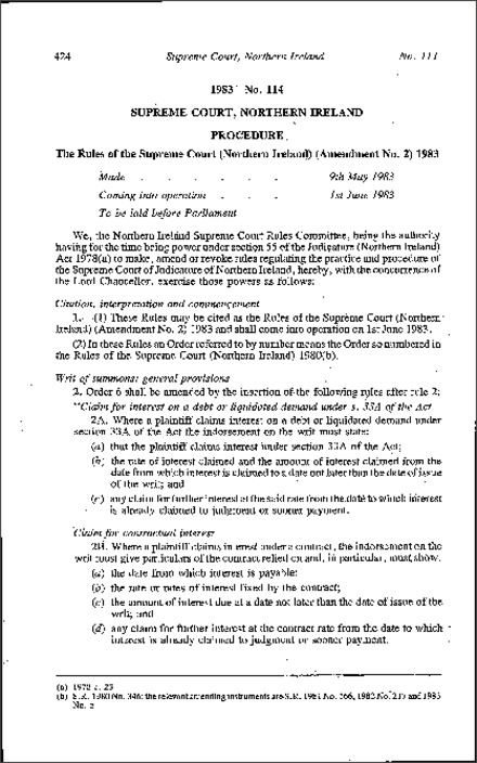 The Rules of the Supreme Court (Northern Ireland) (Amendment No. 2) (Northern Ireland) 1983