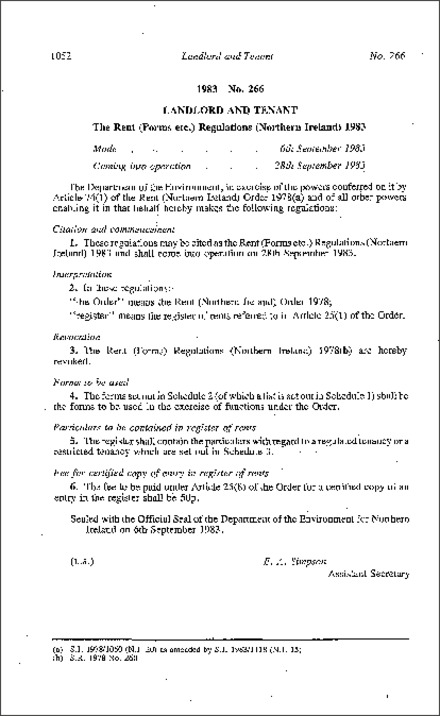 The Rent (Forms etc.) Regulations (Northern Ireland) 1983