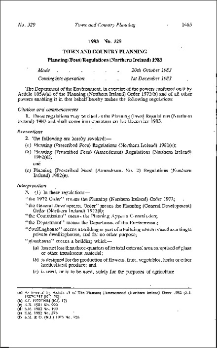 The Planning (Fees) Regulations (Northern Ireland) 1983