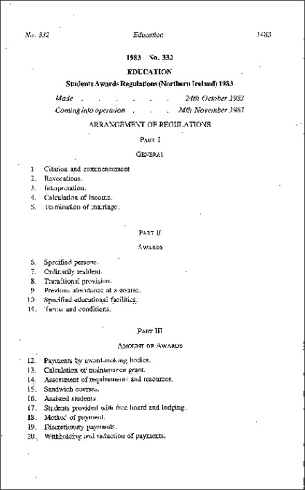 The Students Awards Regulations (Northern Ireland) 1983