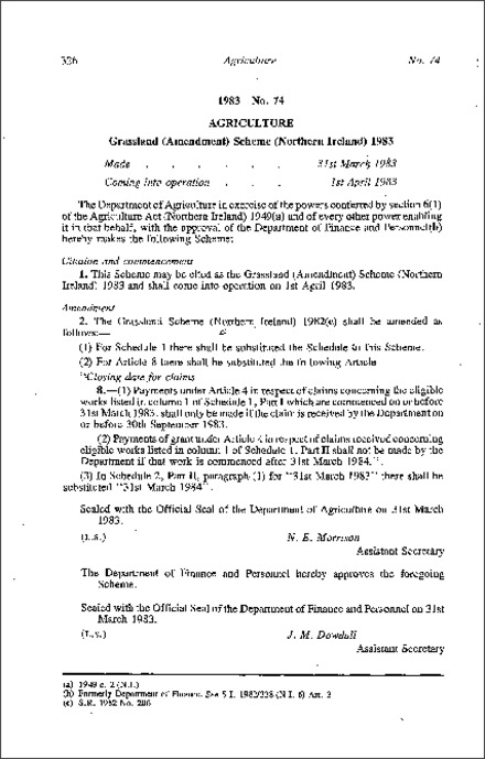 The Grassland (Amendment) Scheme (Northern Ireland) 1983