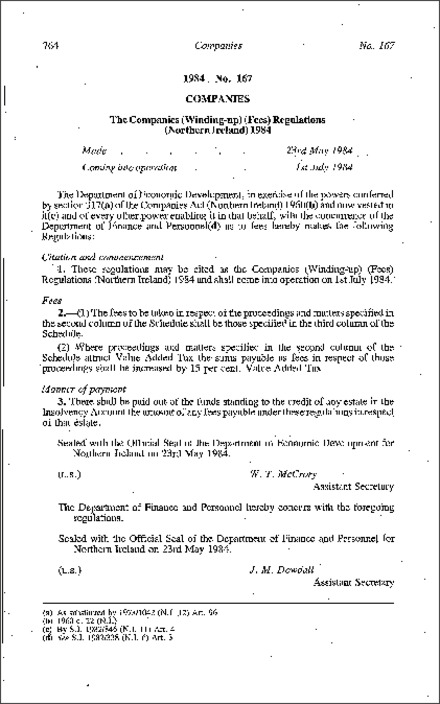 The Companies (Winding-up) (Fees) Regulations (Northern Ireland) 1984
