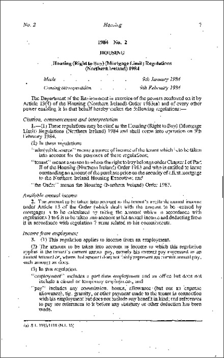The Housing (Right to Buy) (Mortgage Limit) Regulations (Northern Ireland) 1984