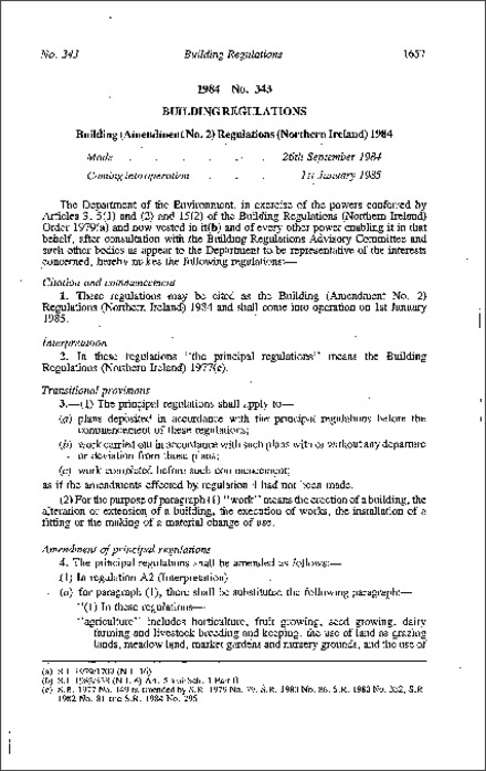 The Building (Amendment No. 2) Regulations (Northern Ireland) 1984