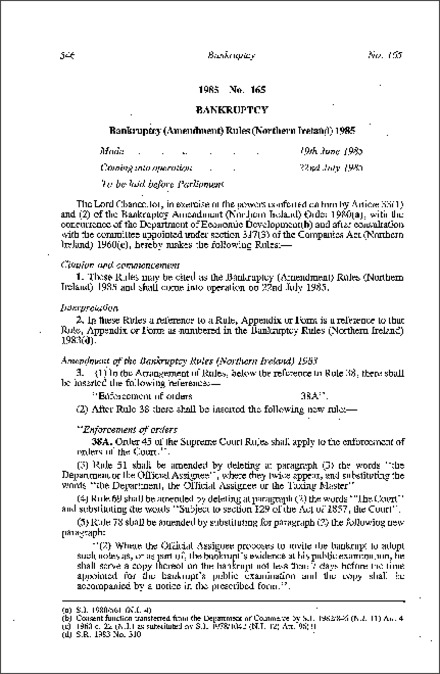 The Bankruptcy (Amendment) Rules (Northern Ireland) 1985
