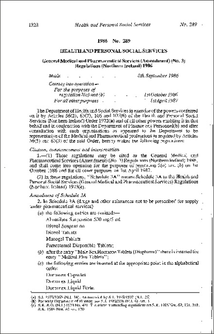 The General Medical and Pharmaceutical Services (Amendment) (No. 3) Regulations (Northern Ireland) 1986